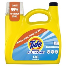 Tide Simply All-in-One Liquid Detergent, Refreshing Breeze, 182 oz, 138 Loads 0.13 per gallon