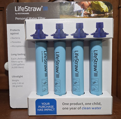 Brand New LifeStraw Personal Water Filter 4 Pack - Vestergaard