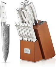 Knife Block Set, 14-Piece Self-Sharpening Knife Block with Knife, Sharp Stain...