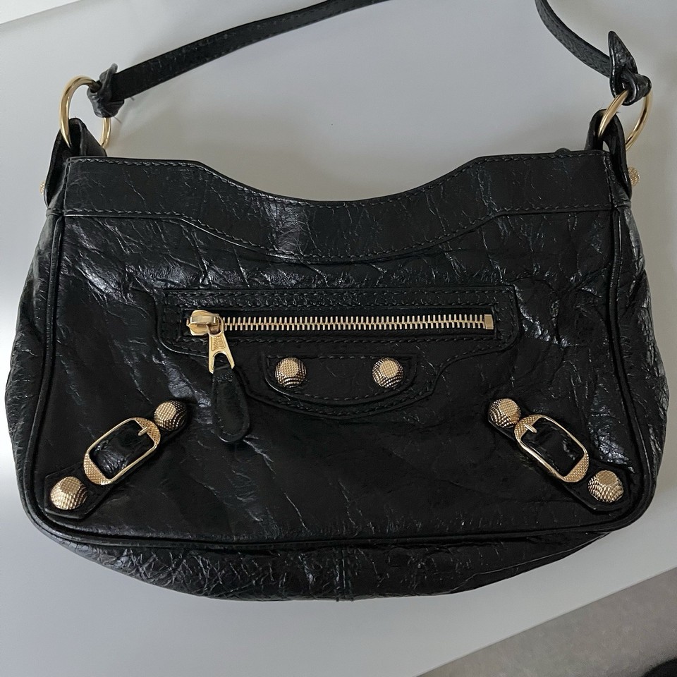 BALENCIAGA City Hip Giant 12 Shoulder Bag Black Gold Hardware Crossbody Bag