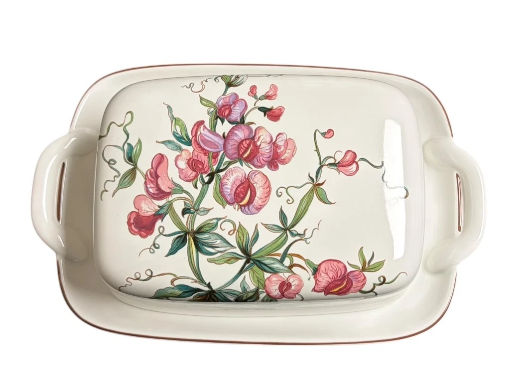 Villeroy & Boch Botanica Covered Butter Dish Lathyrus Tuberosus Pink Floral