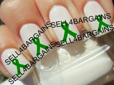 Green Ribbon Mito Lyme Disease Kidney Cancer Nail Art Decals