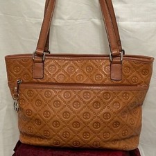Giani Bernini Leather Brown Logo Embossed Shoulder Bag