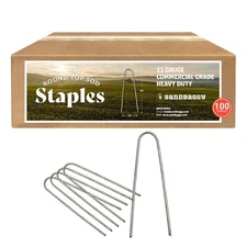 Sandbaggy 100 6-Inch Landscape Staples~SOD Staples Garden Stakes Round Pins