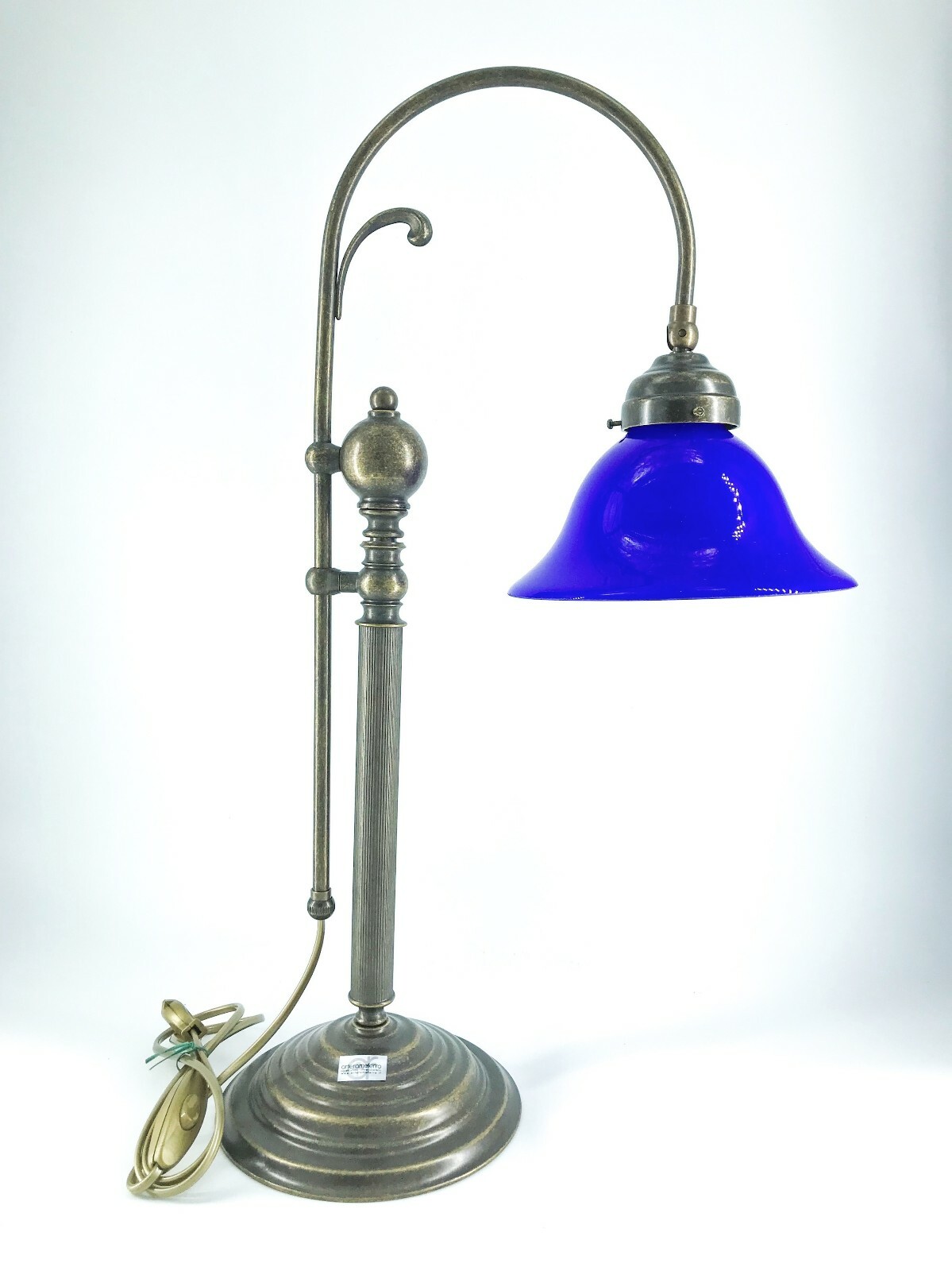 Lampada Ministeriale Lusso Churchill Ottone Vetro Blu Originale