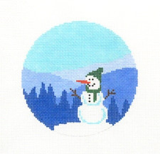 Spellbound Stitchery Snowman on Mountain Handpainted Needlepoint Canvas