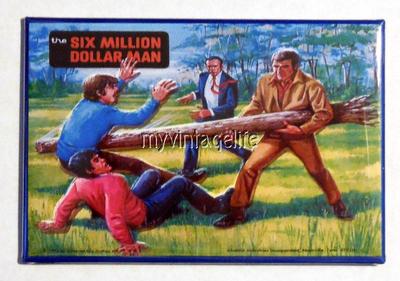Vintage SIX MILLION DOLLAR MAN TV SHOW Lunchbox 2'' x 3'' Fridge MAGNET Art side B