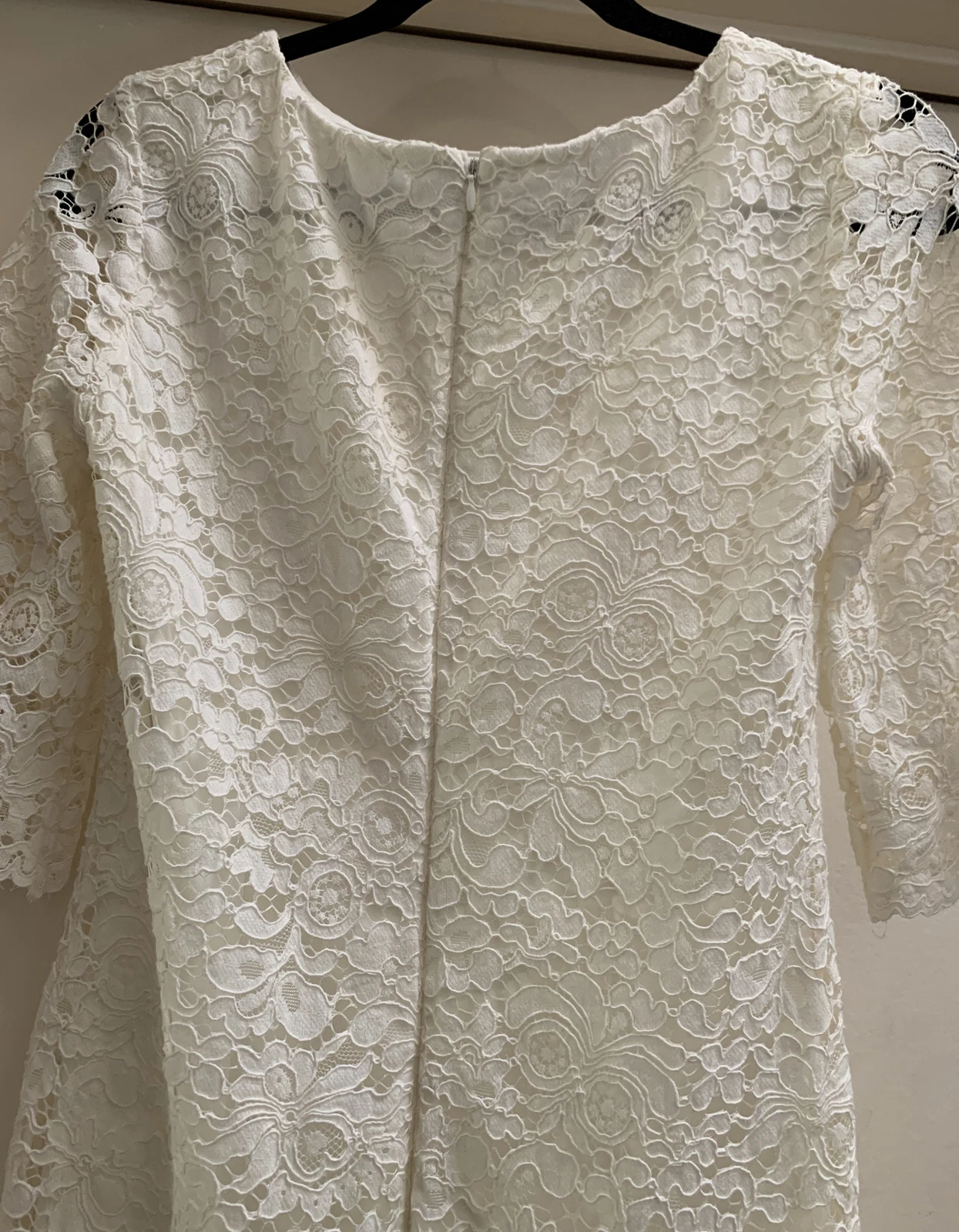 OFF WHITE Abito Lauren Ralph Lauren bianco sporco pizzo taglia 6 piccolo manica corta ottimo