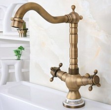 Antique Brass Double Handle 360 Swivel Spout Kitchen Sink Basin Faucet Mixer Tap