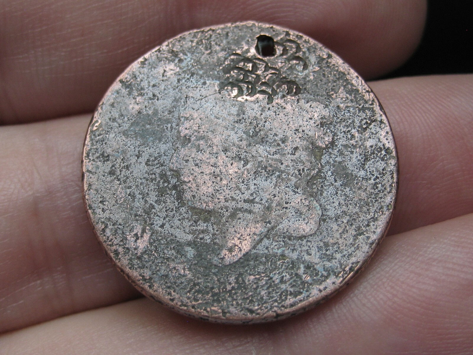 1820 Matron Head Large Cent Penny- Large Date, About Good Details, Holed