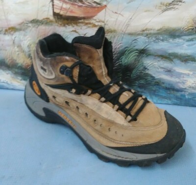 Merrell Pulse Brown leather mens hiking sneaker trail  boot laces size 9.5  0204