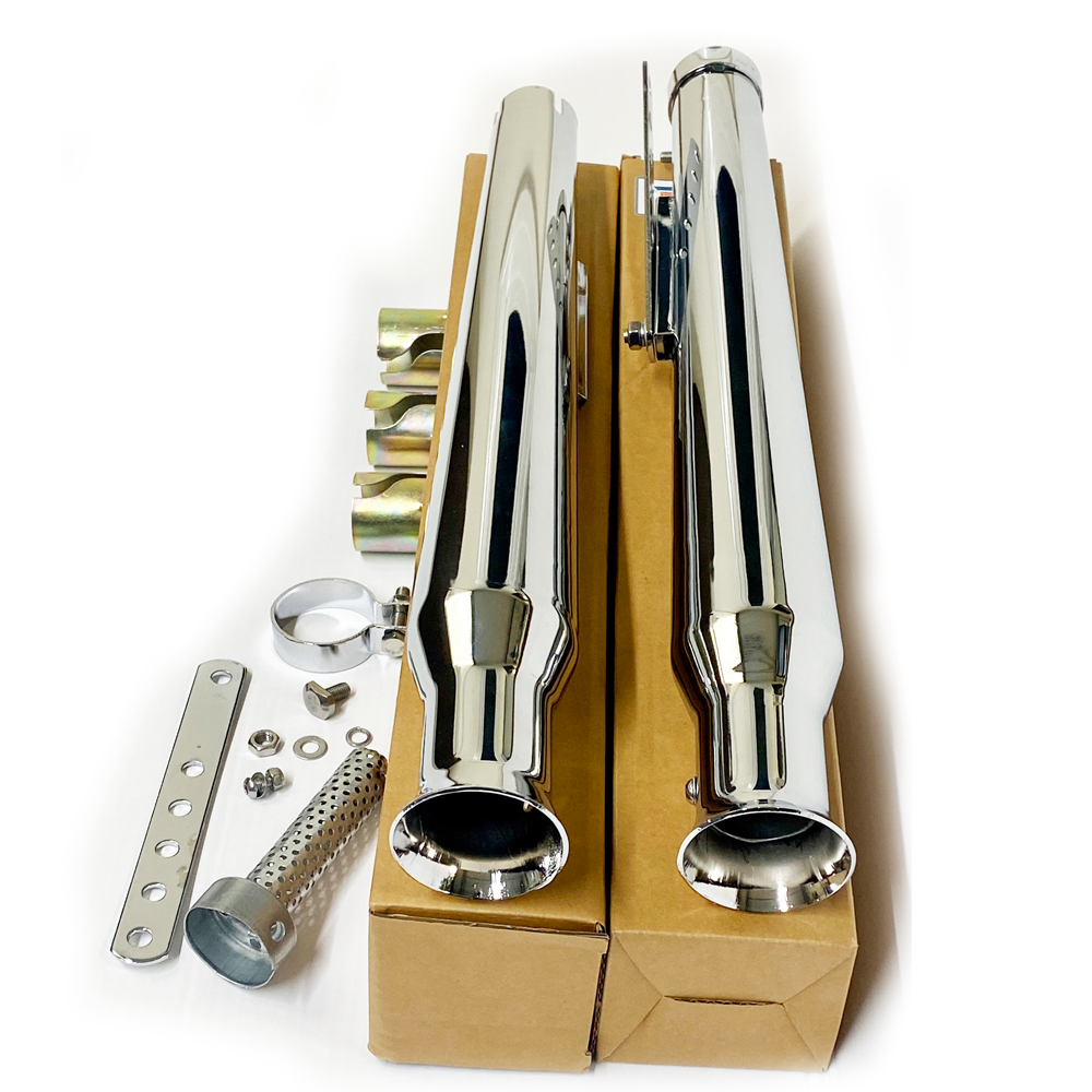 Pair of Megaphone Exhaust Silencers Tulip Type To Classic Motorcycle