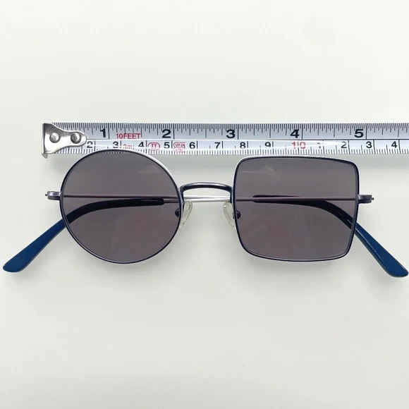 Asymmetrical Unisex Sunglasses White frames Blue Temple Tips Shmood White Uni-Sex Rectangle Sunglasses | Le Specs main image 4