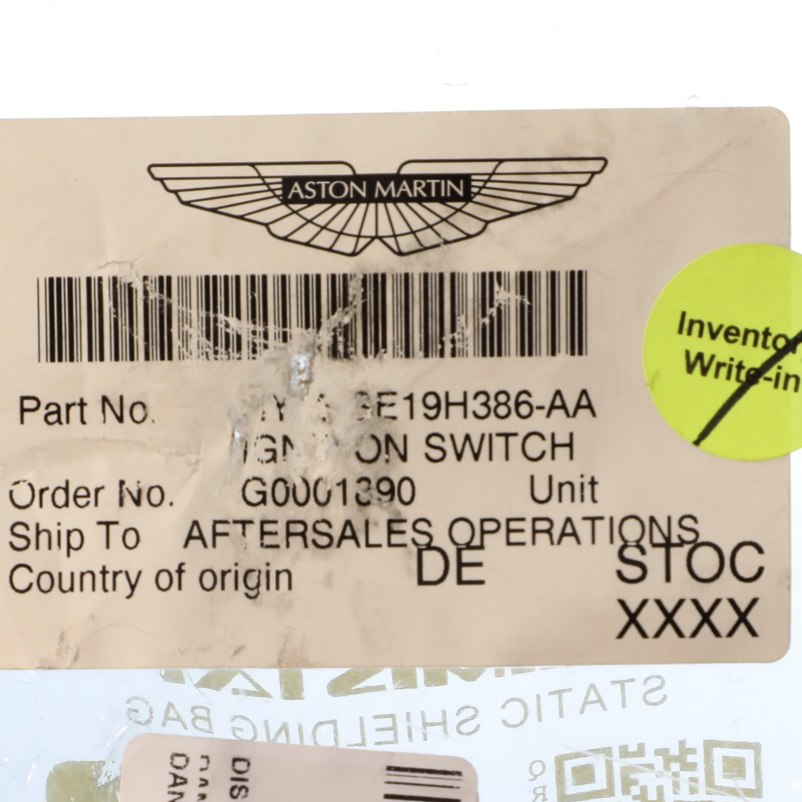 GENUINE ASTON MARTIN IGNITION SWITCH OEM NEW HY53-SE19H386-AA