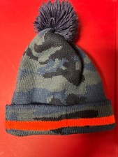 Rockets Of Awesome Blue Camo Beanie Skull Knit Cap Pom Pom Medium Hat EUC