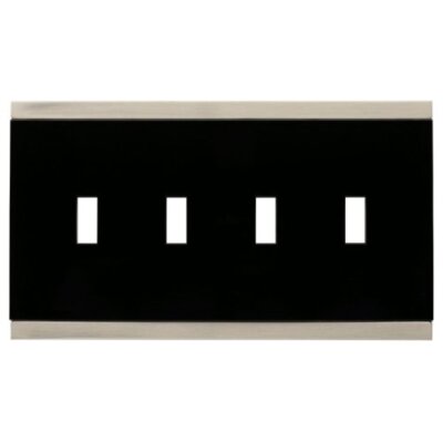 135763 Basic Stripe Black & Satin Nickel Quad Switch Cover Wall Plate