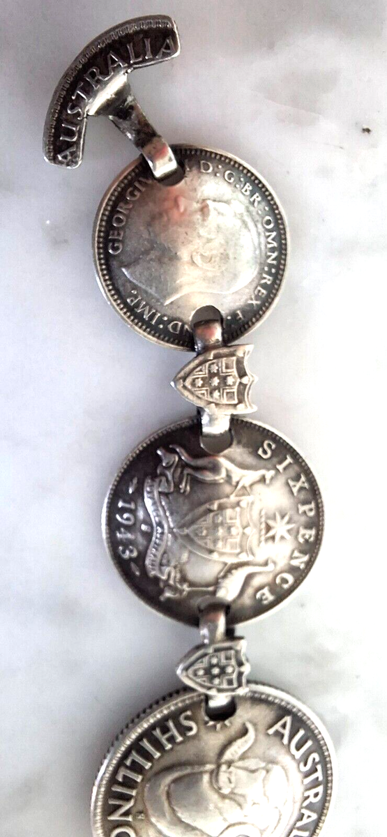 WW2 40's ヴィンテージ オーストラリア コイン ブレスレット WWⅡ WWII ERA AUSTRALIAN 925 STERLING SILVER COIN BRACELET | eBay