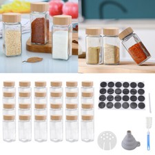 12/24x Glass Spice Jars Airtight Storage Bottles Containers Pot with Bamboo Lids