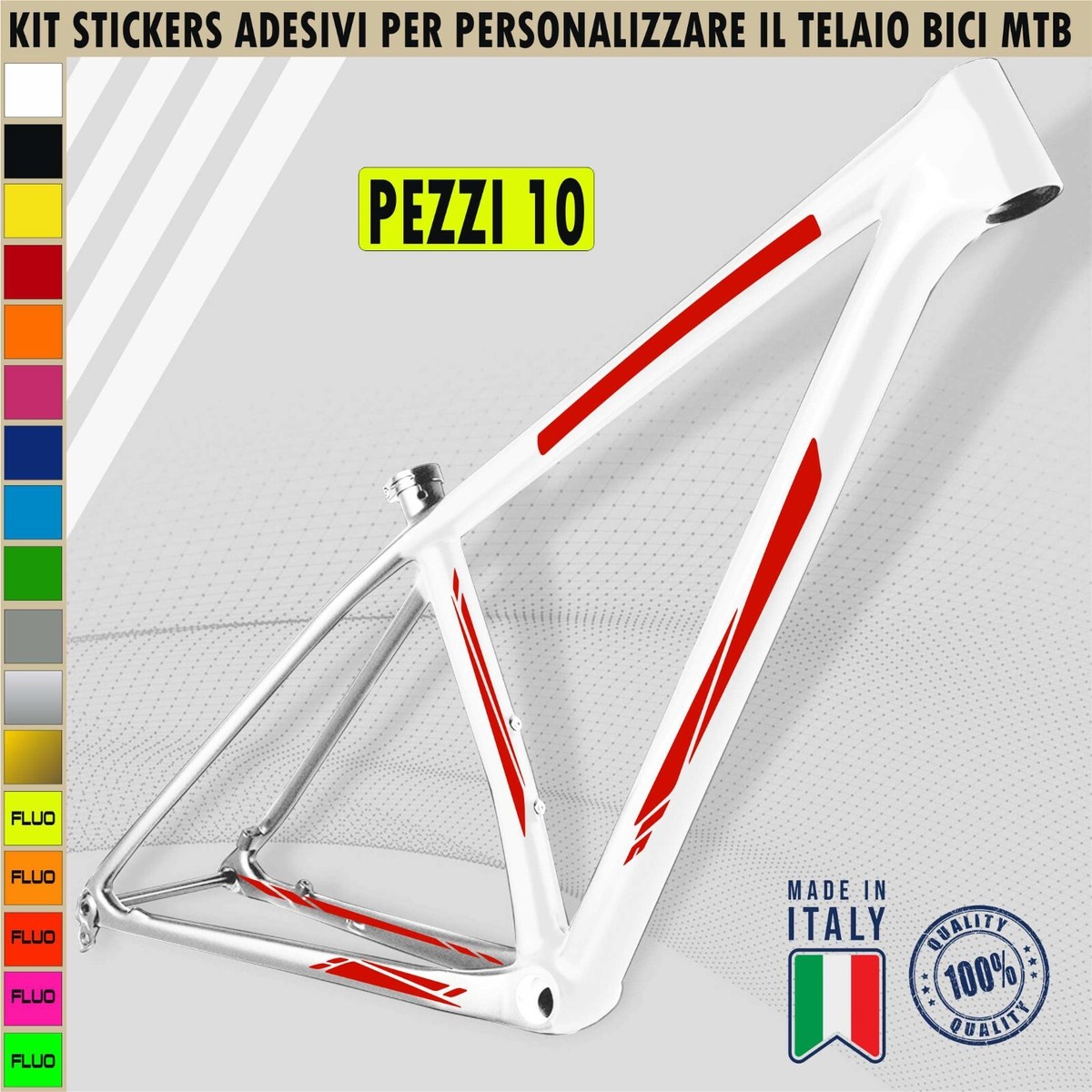 Kit Adesivo Protezione Telaio Bicicletta MTB Rhino, Giallo Fluo, 35 x 17,5 cm