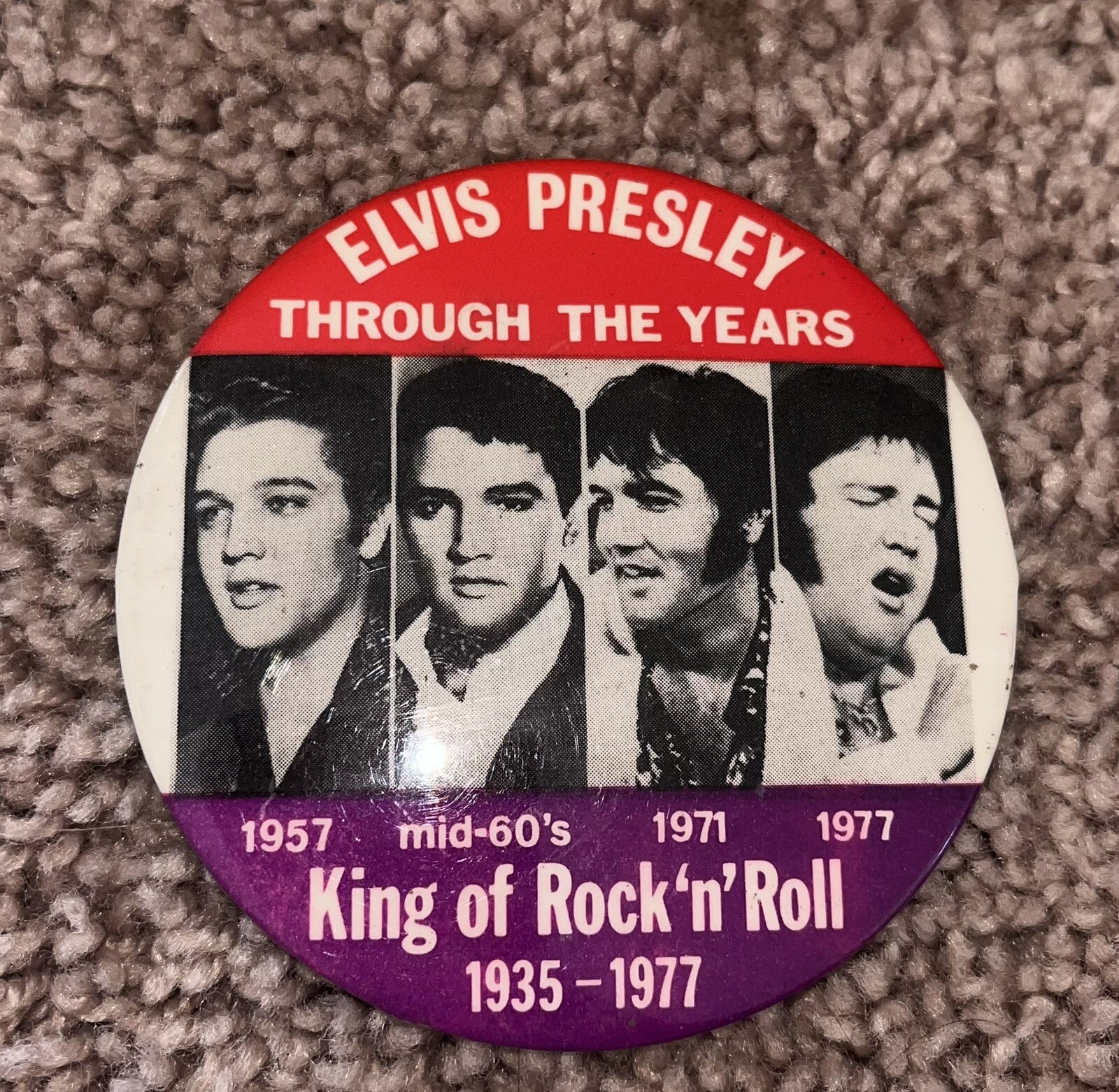 ELVIS PRESLEY THROUGH THE YEARS King of Rock n Roll Vintage Pinback PIN Button