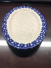 Large Blue Speckled Oval Platter with Sponge Design Rim 14.5" Long