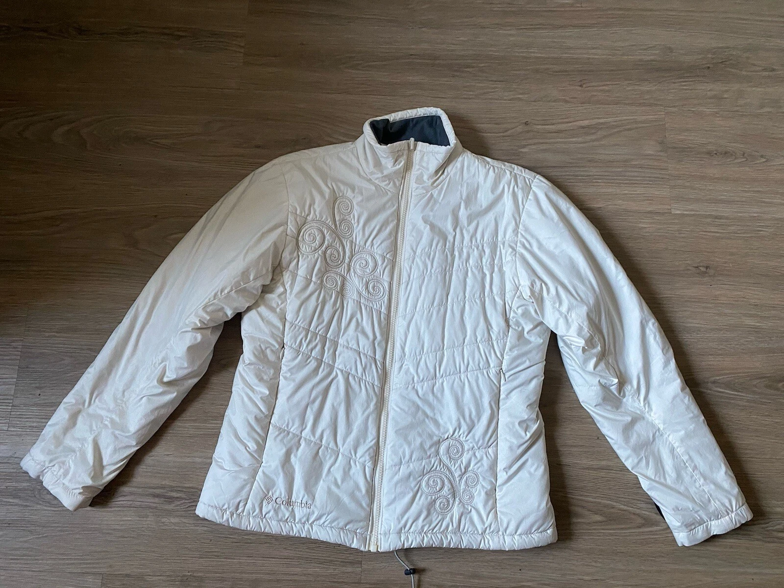 OFF WHITE Columbia Sportswear donna bianco sporco interscambio puffer è fodera chiave taglia media