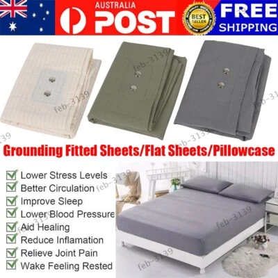 Bed Earthing Grounding Sheet Mat Queen King Bed Flat Fitted Sheet Pillowcase AU - image 1 of 4
