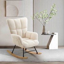 Padded Wing Back Recliner Rocking Chair Teddy Glider Armchair Upholstered Rocker
