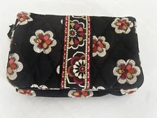 Vera Bradley Pirouette Small Wallet Black Red Orange Flowers Floral 5" X 3.5"