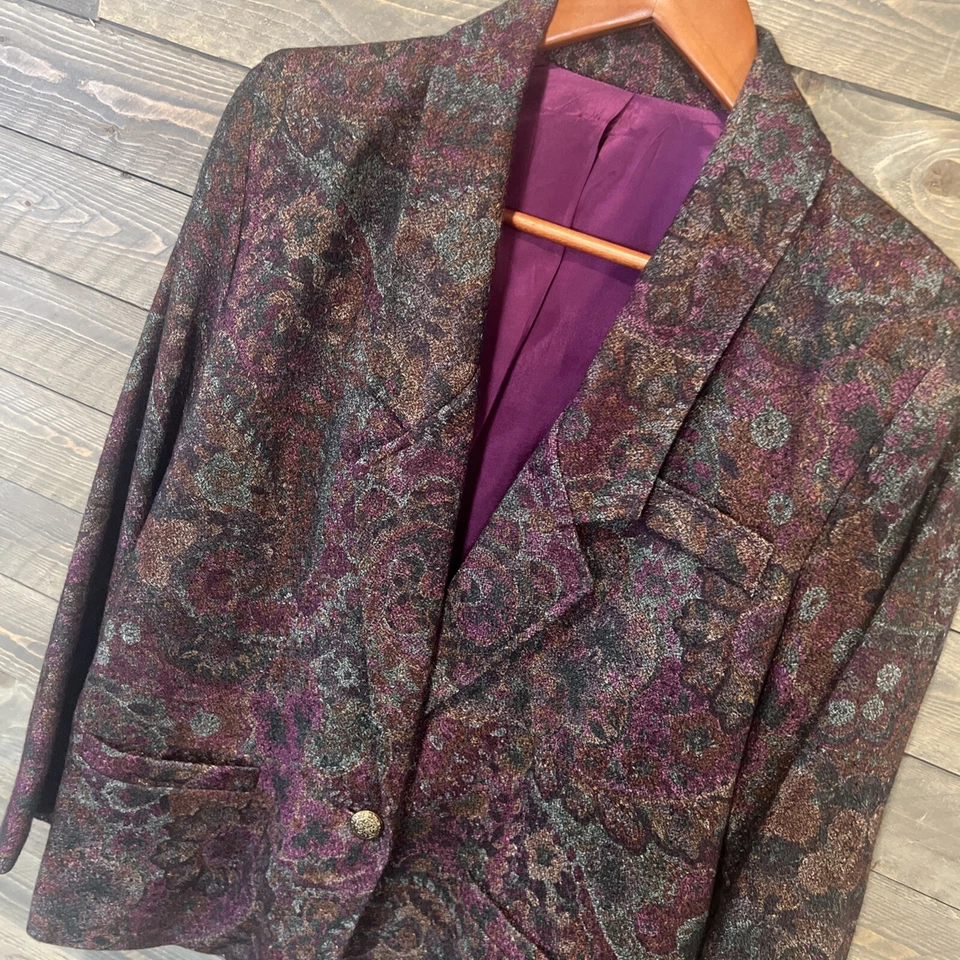 Chaqueta Blazer Tapiz De Colección L XL Ecléctica Boho Púrpura Cachemira Foto 4 de 4