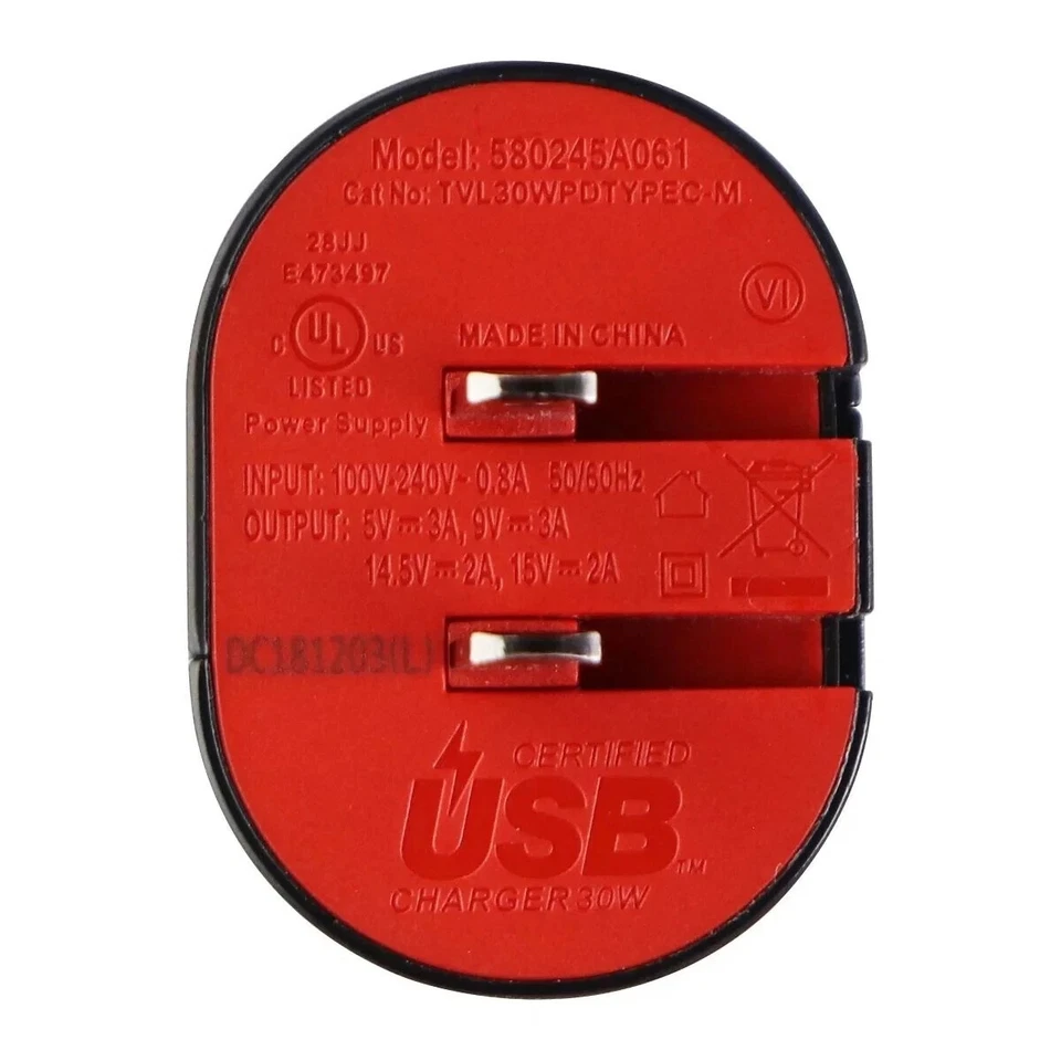 Cargador de pared Verizon 30W carga rápida USB-C - negro/rojo Foto 3 de 4