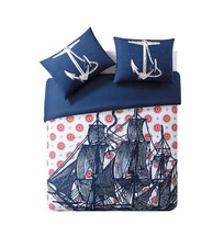 Juego de edredón Thomas Paul Nautical Queen de 3 piezas barco rojo azul Cape Cod costero ⚓️