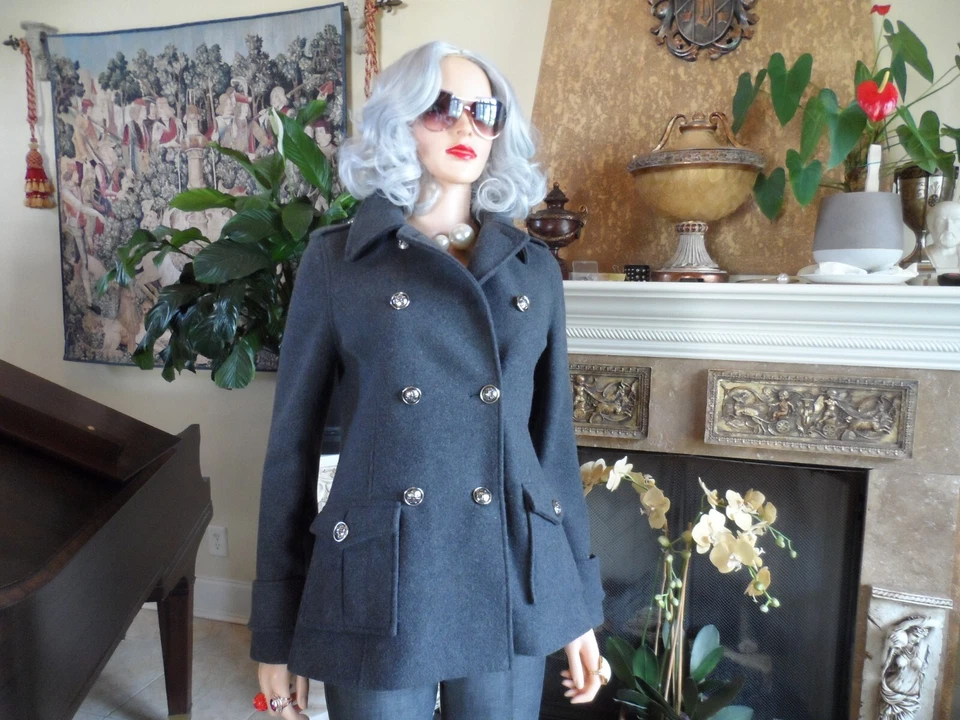 Abrigo Tory Burch Gris Carbón Lana Estilo Militar con Detalle Forro de Seda Talla 2 Foto 4 de 4