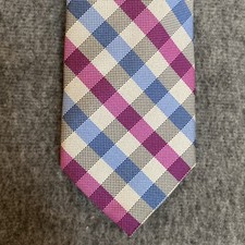 GEORGE Pink Blue Grey Checkered Tie 59  x 3  Polyester necktie