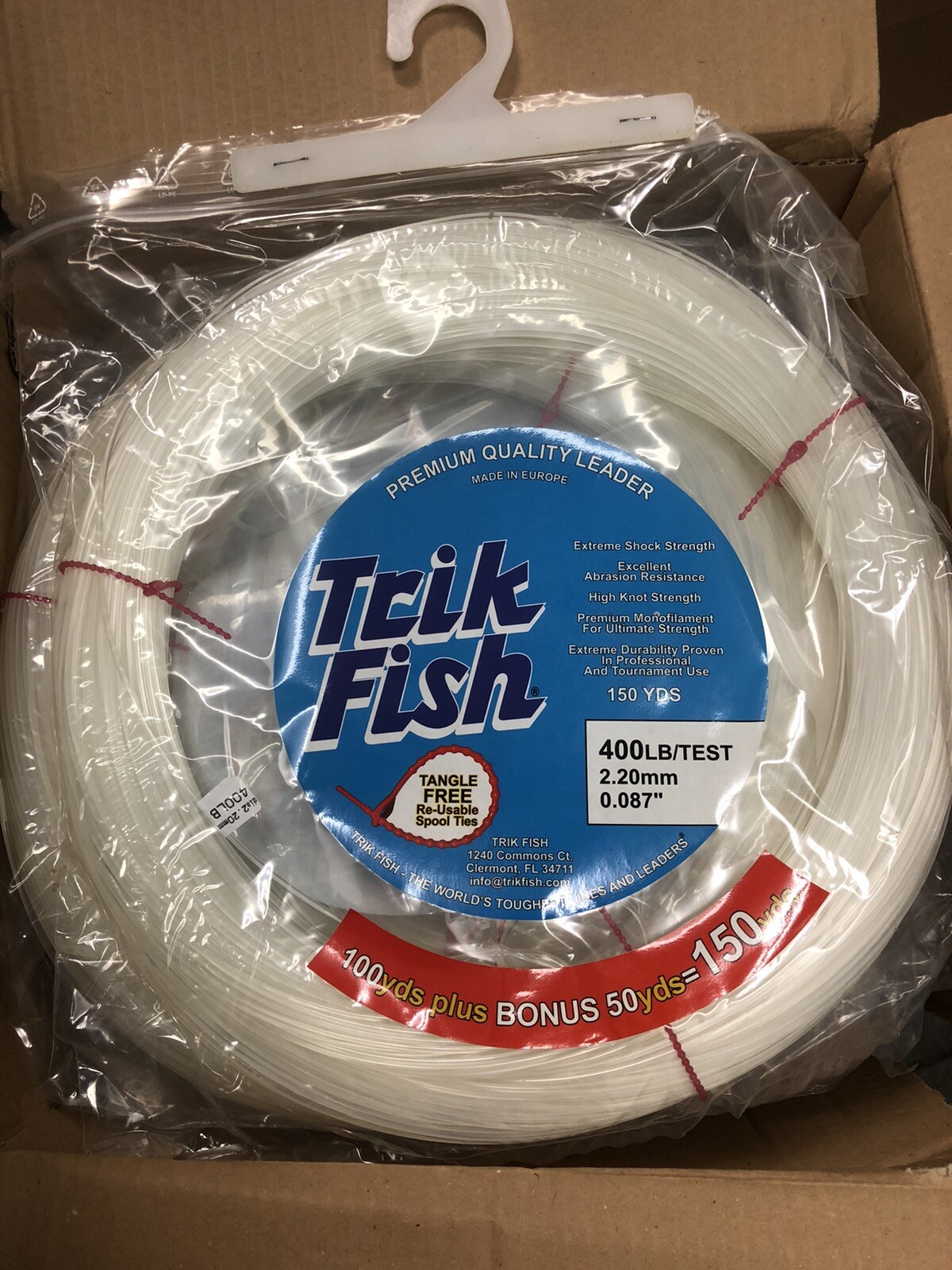 400 Lb. Mono Shock Leader Coil Trik Fish 150Yd Clear Tuna Billfish