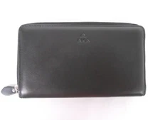 AKA DERI Black Handbag Clutch Zip Around Wallet Organizer Leather w/ Hand Strap