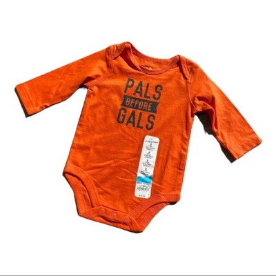 jumping beans Boys Bodysuit Sz 3 Months Orange Pals Before Gals Long Sleeve NEW