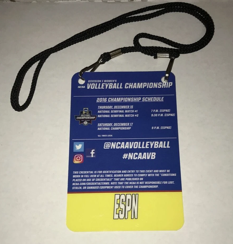 2016 Division 1 NCAA 排球全国锦标赛媒体通行证门票存根俄亥俄州 — 第 2/2 张图片