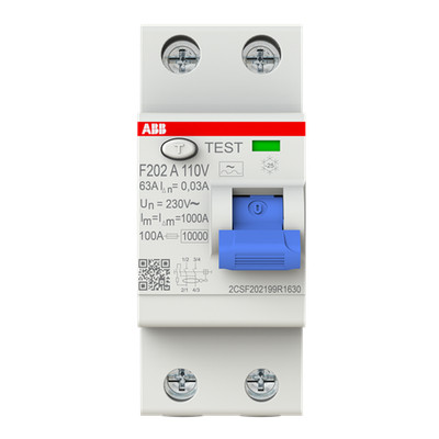 ABB F202A-63/0,03 FI-Schalter Typ A 110V RCCB,2P,63A,30mA,f.1... 2CSF202199R1630