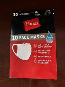 Hanes Fabric  White Face Masks  10 pack