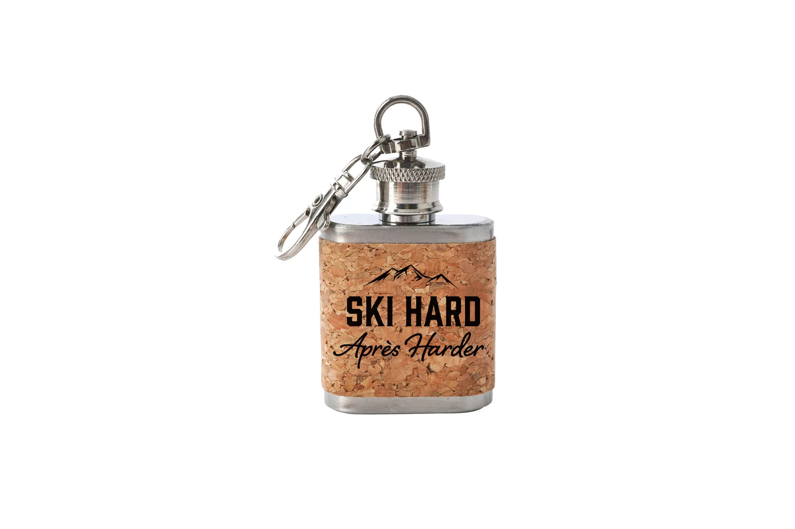 Mini Cork Hipflask 'Ski Hard Apres Harder' Keyring Ski Slope Accessory