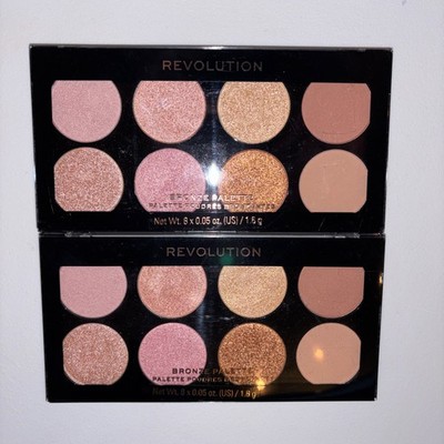 2X Makeup Revolution Rouge Highlighter Bronzer Palette GOLDEN SUGAR ROSE GOLD