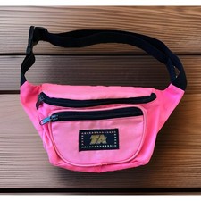 Vintage 90s Streetwear Festival Fanny Pack Belted Waist Bag Neon Pink Nylon  TA  