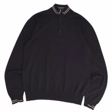 Hermes Knit Half Zip Sweater Long Sleeve Wool Top Men's L Black Used MOLO-0