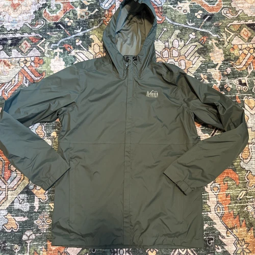 REI CO-OP Jacket Mens Small Green Groundbreaker 2.0 Rain Jacket Waterproof EUC