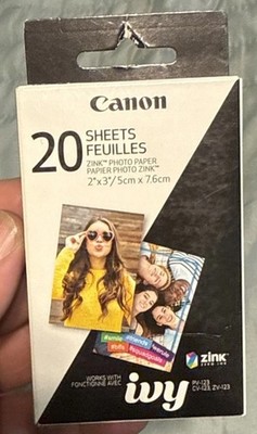 Canon Zink Photo Paper Pack, 20 Sheets, White, 2''X 3'' (3214C001) NEW SEALED