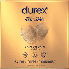 Durex Real Feel Non Latex Condoms, Lubricated Latex Free Condoms for Men, Natura