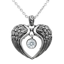 Women's Angel Wings Heart Shape Silver Elegant Crystal Jewelry Pendant Necklace