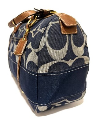 NICE Coach Signature Striped Blue Denim Medium Zip Satchel Tote