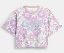 Coach Purple Floral Cursive Coach Floral Organic Cotton Cropped T-Shirt CBD48 